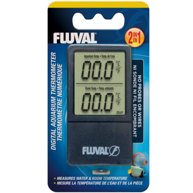 The wireless Fluval 2-in-1 Digital Aquarium Thermometer allows you to accurately monitor water and room temperature simultaneously.